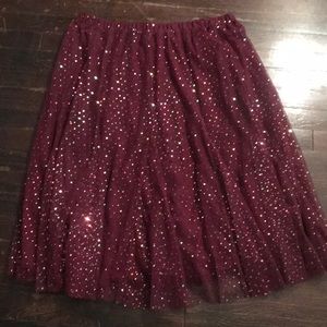 Anthropologie Sparkle Maroon Tulle Midi Skirt